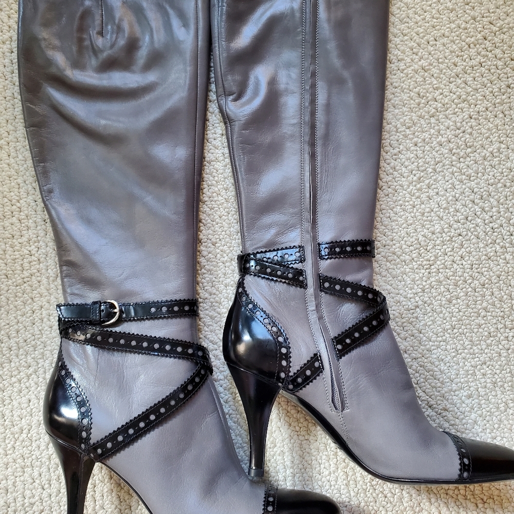 Sergio Rossi, Leather Knee high Boots, Grey